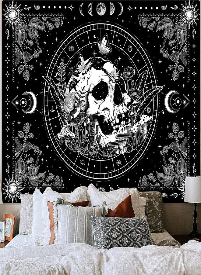 Aipon Black and White Skeleton Tapestry Bedroom Skull Mushroom Tapestries Hippie Nature Plants Floral Flower Aesthetic Tapestry Wall Hanging for Living Room Dorm (Black, 48'' × 36'') - Image 5